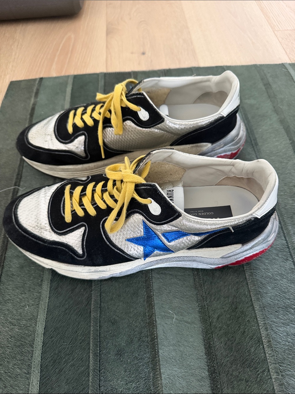 Golden Goose - Men's Black, White & Blue Athletic Sneakers with Yellow Laces